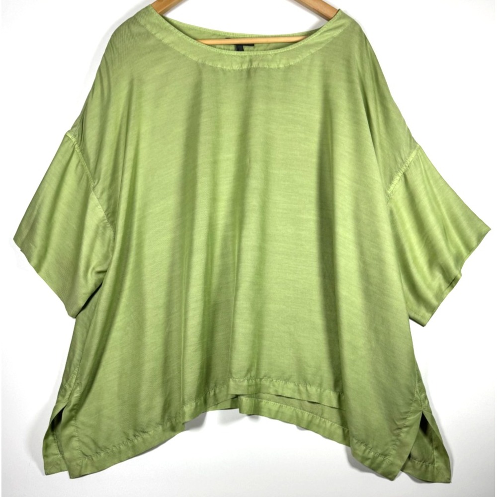 OSKA Top Size 3 Green Modal Cupro Oversized Boxy Lagenlook Draped Blouse